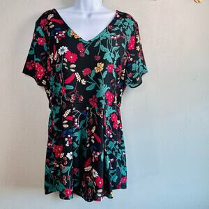Sienna Sky Womens Size Large Black Floral Short Sleeves Lined Romper/Jumpsuit